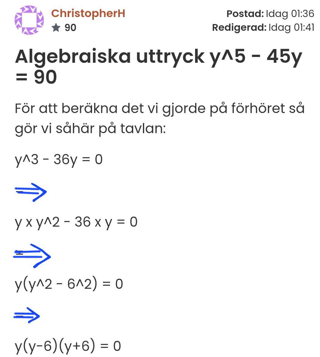 Algebraiska Uttryck Y^5 - 45y = 90 (Matematik/Matte 3/Algebraiska ...