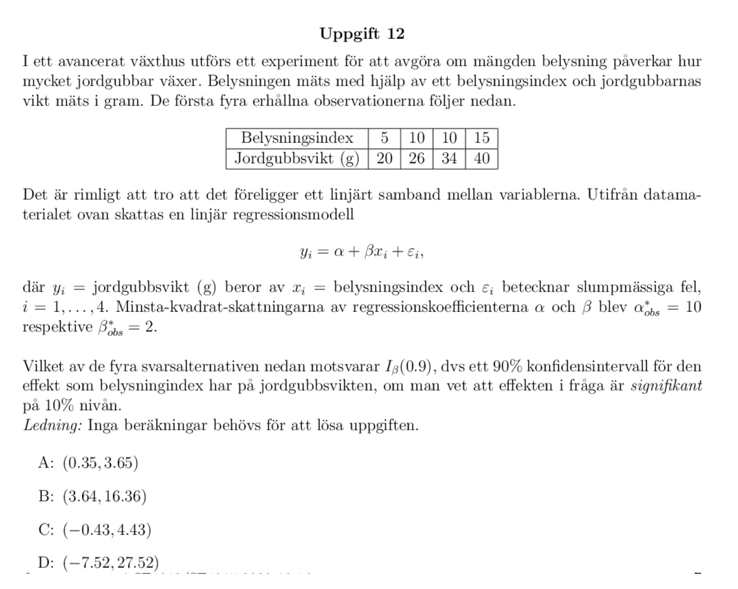 Linjär Regression Och Konfidensintervall (Matematik/Universitet ...