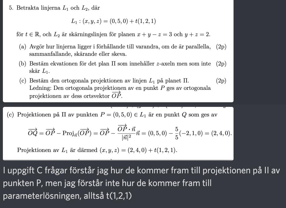 Projektion Av Linje På Plan (Matematik/Universitet) – Pluggakuten