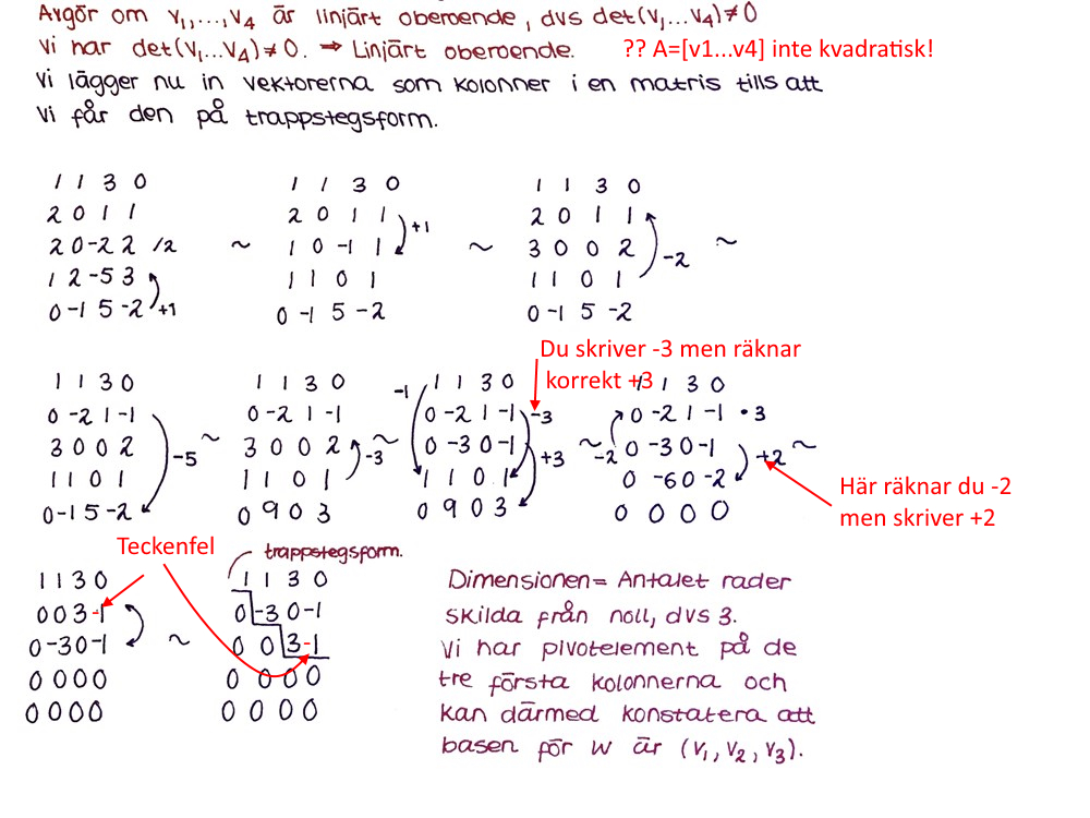 Bas Och Dimension: Linjär Algebra (Matematik/Universitet) – Pluggakuten