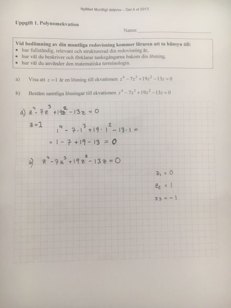 Polynomekvation Delprov A (Matematik/Matte 4) – Pluggakuten