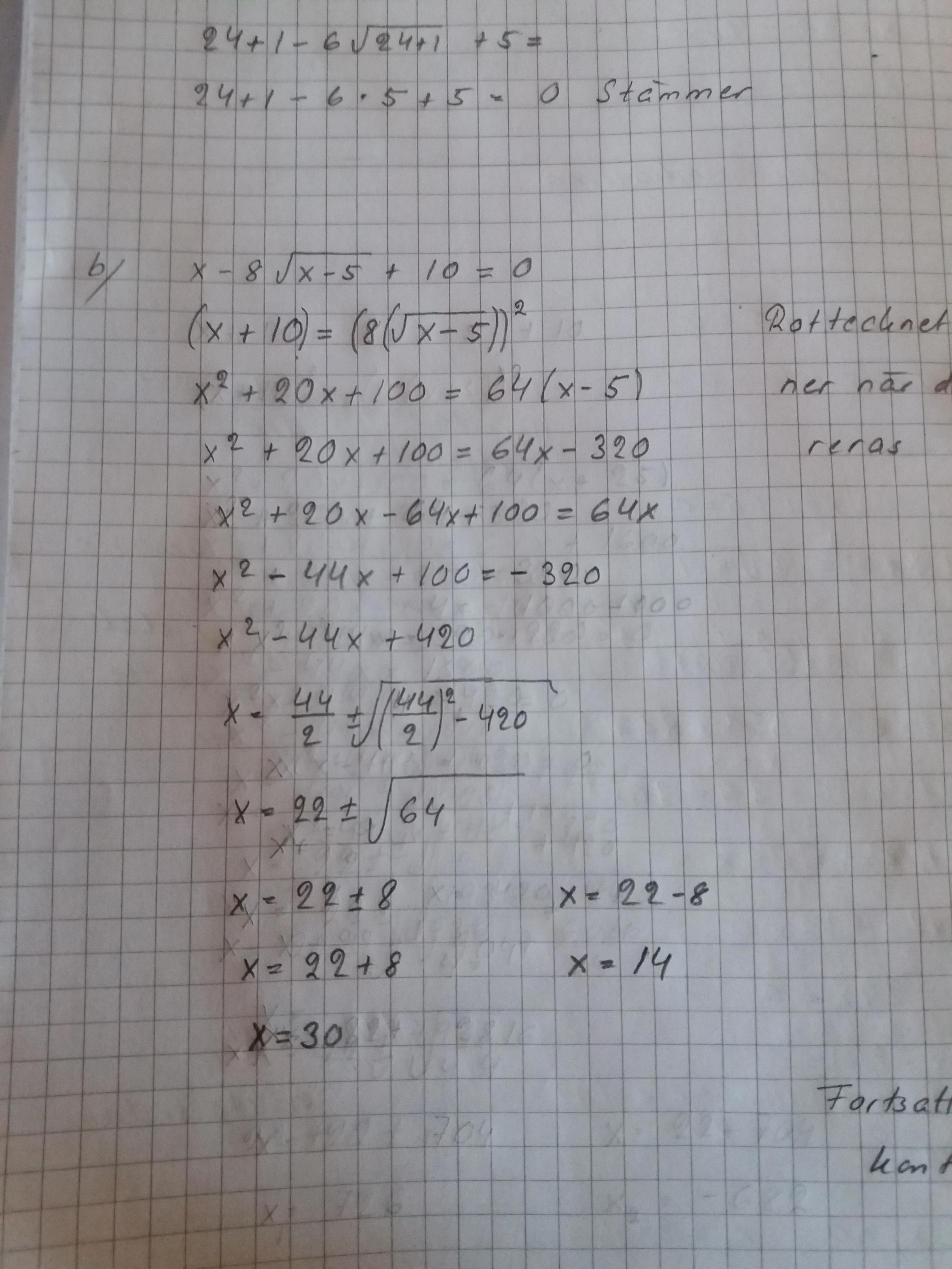 Kontroll 1337 B (Matematik/Matte 2/Andragradsekvationer) – Pluggakuten