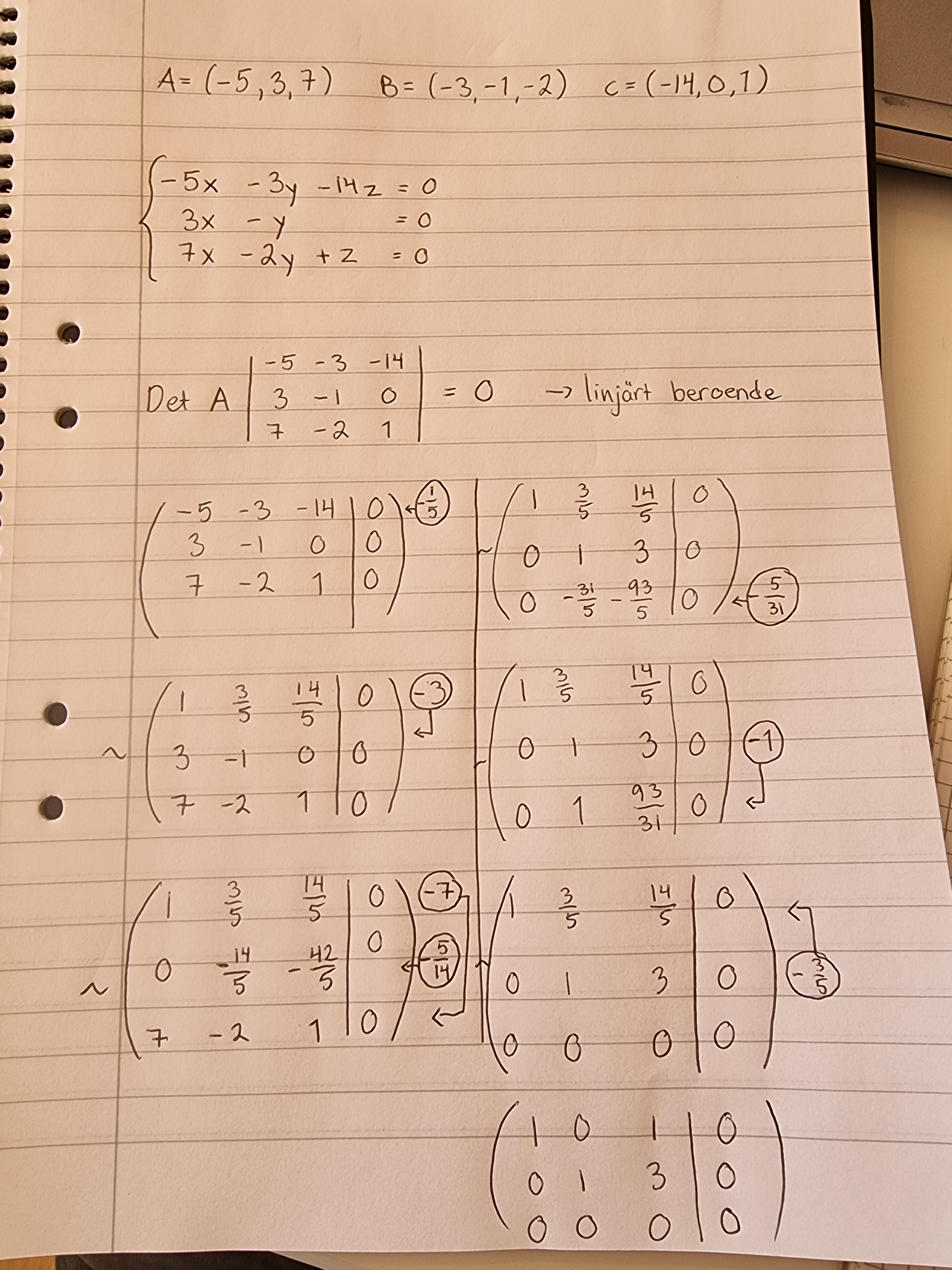 Linjärt Beroende - Bestäm Koefficienterna (Matematik/Universitet ...