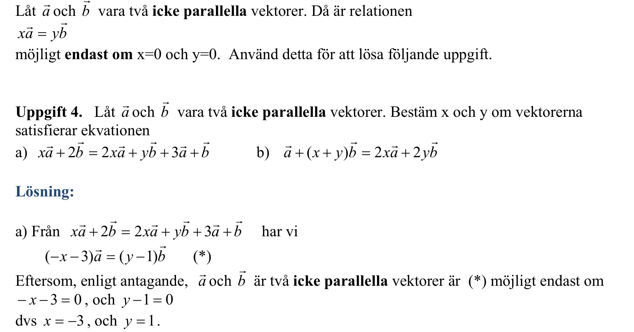 Icke Parallella Vektorer (Matematik/Universitet) – Pluggakuten