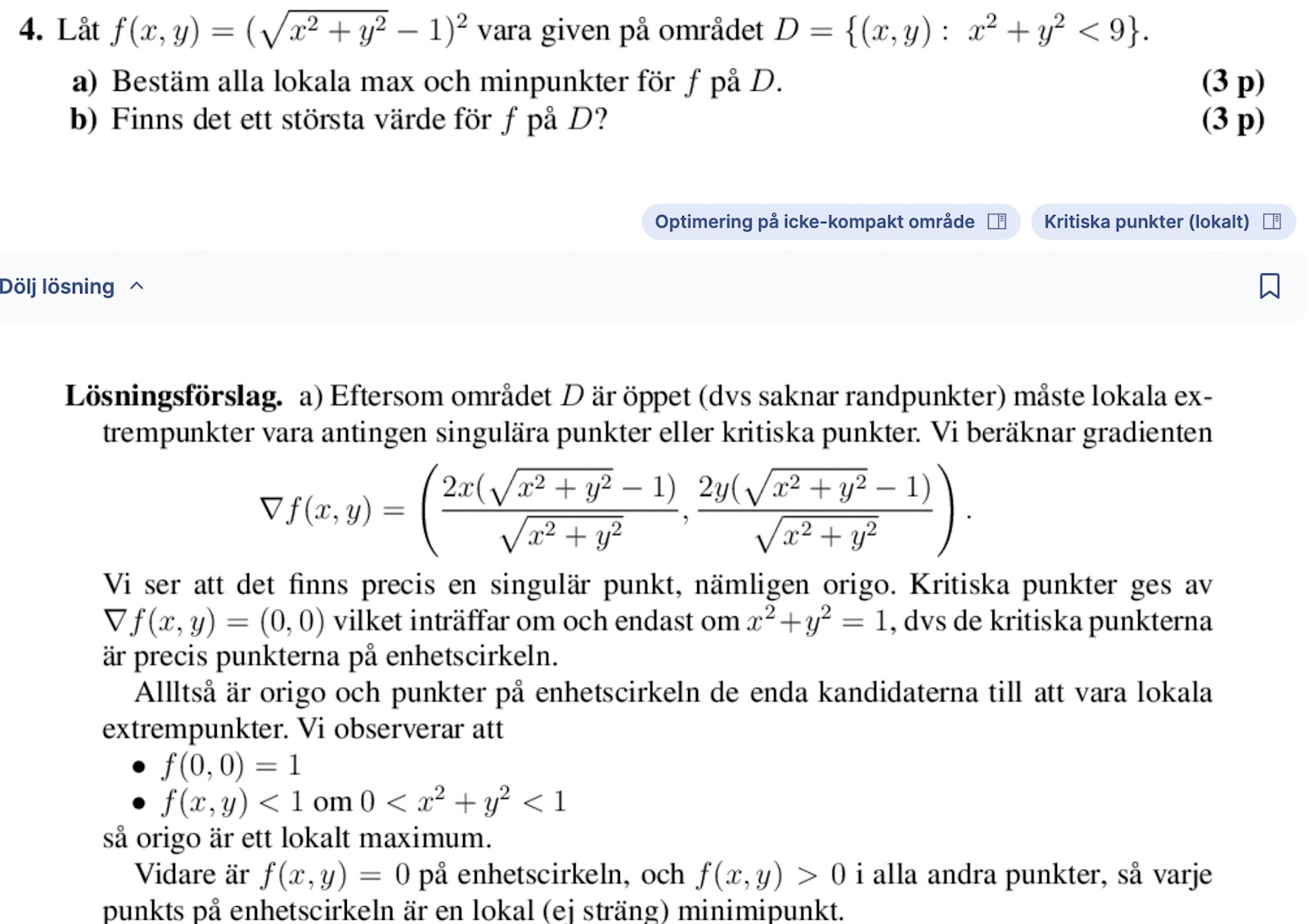 Flervariabelanalys: Bestäm Lokala Max Och Minpunkter På Ett Område För ...