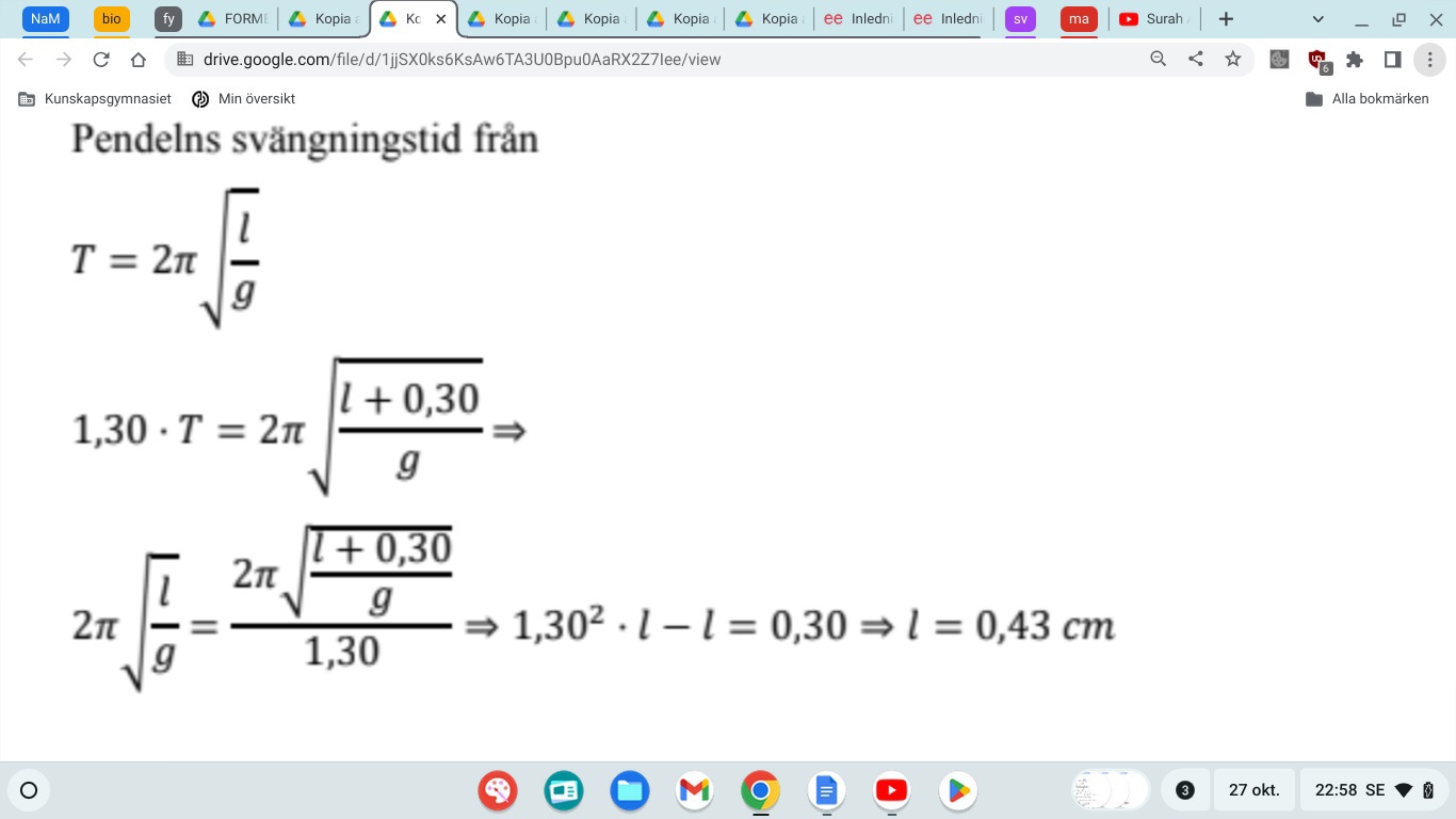 Matematisk Pendel (Fysik/Fysik 2) – Pluggakuten