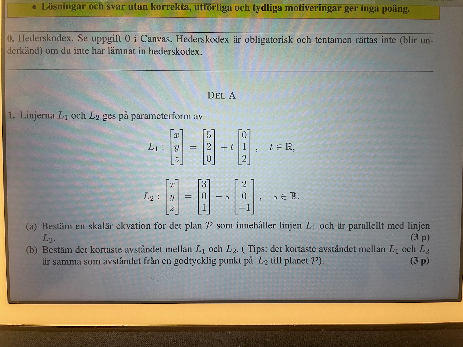 Avstånd Mellan Linjer (Matematik/Universitet) – Pluggakuten