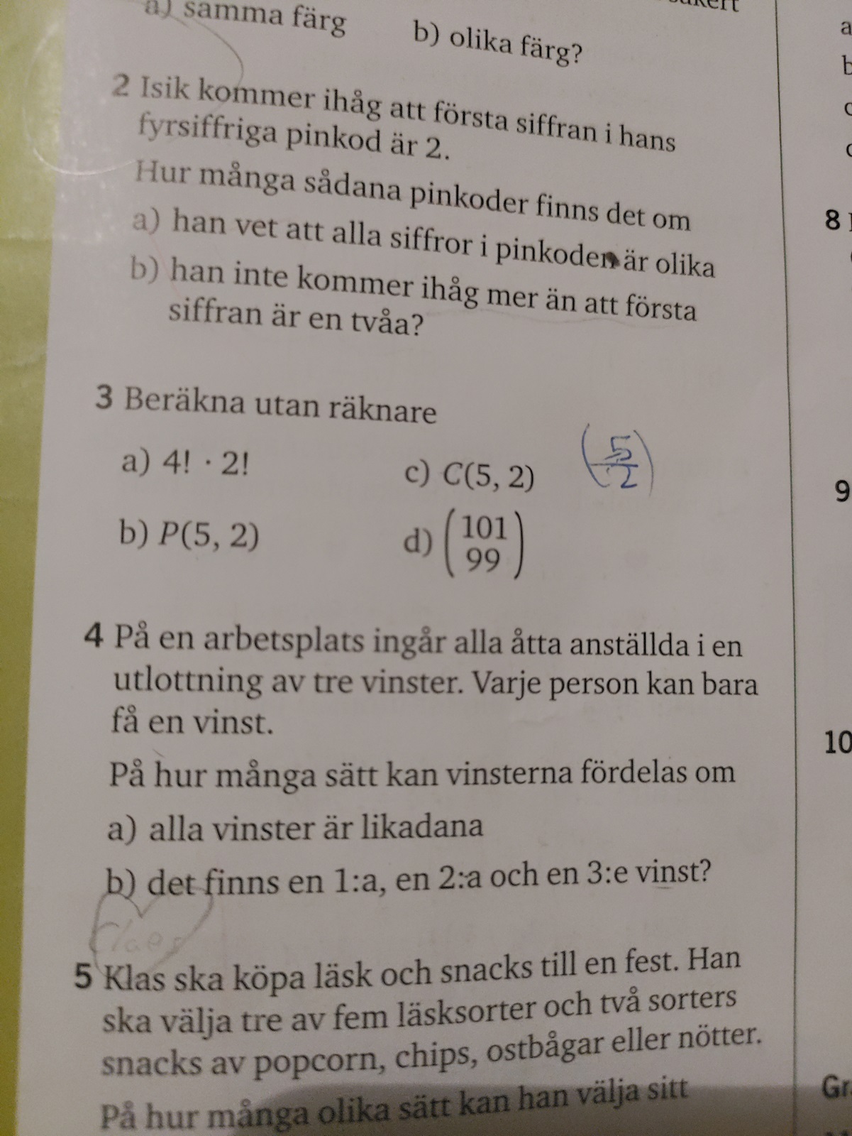 Diagnos 1 Uppgift 4 B (Matematik/Matte 5/Kombinatorik) – Pluggakuten