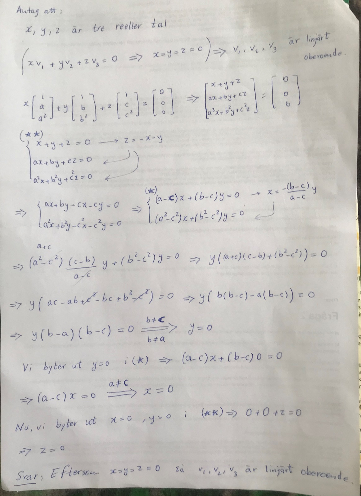 Linjärt Oberoende/beroende (Matematik/Universitet) – Pluggakuten