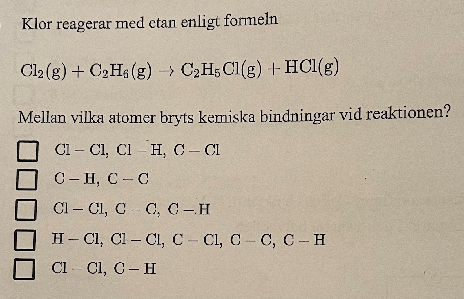 Mellan Vilka Atomer Bryts Kemiska Bindningar Vid Reaktionen? (Kemi/Kemi ...