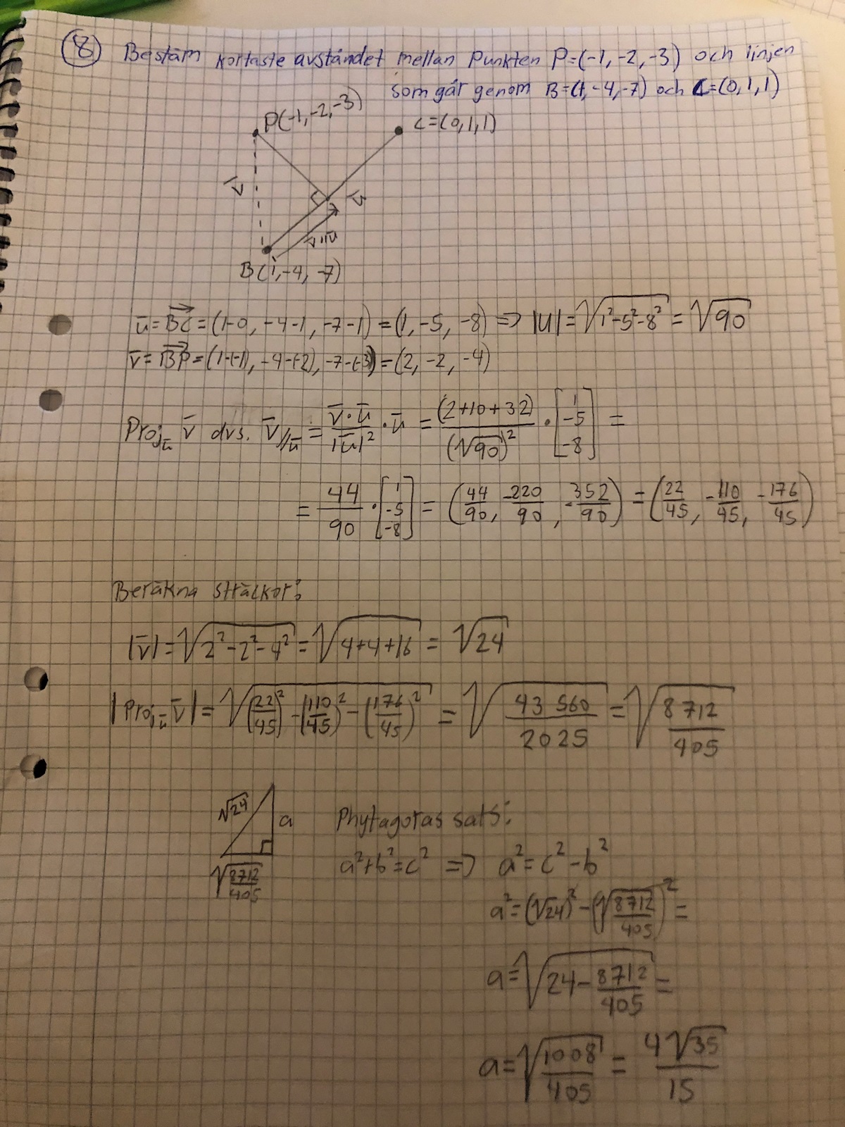 Linjär Algebra - Avstånd Mellan Punkt Och Linje (Matematik/Universitet ...