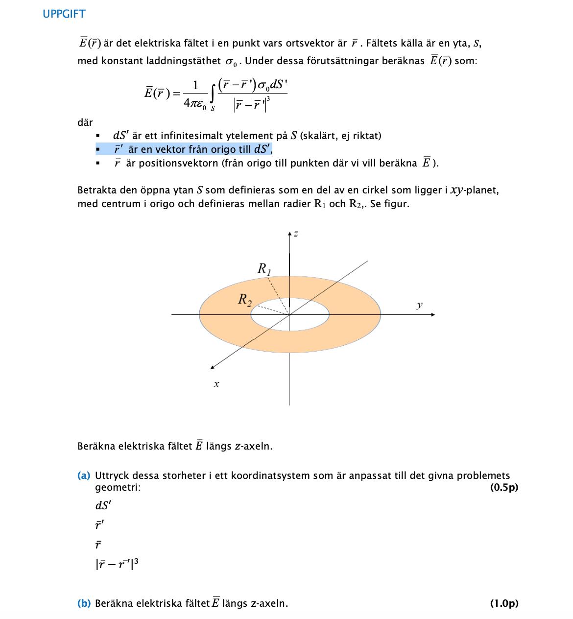 [Vektoranalys]Beräkna Elektriska Fältet Längs Z-axeln (Matematik ...