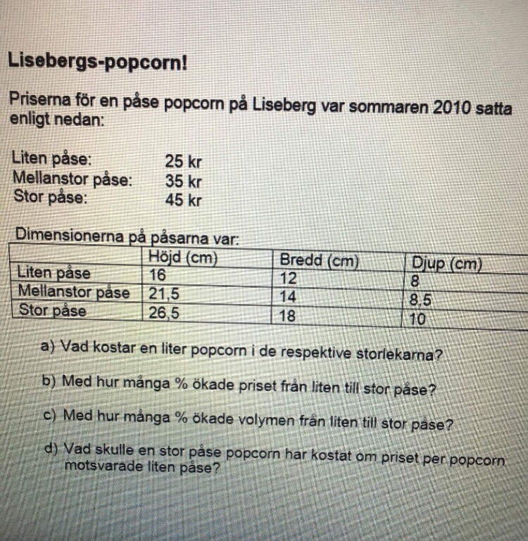 Volym & Priser (Matematik/Matte 1/Geometri) – Pluggakuten