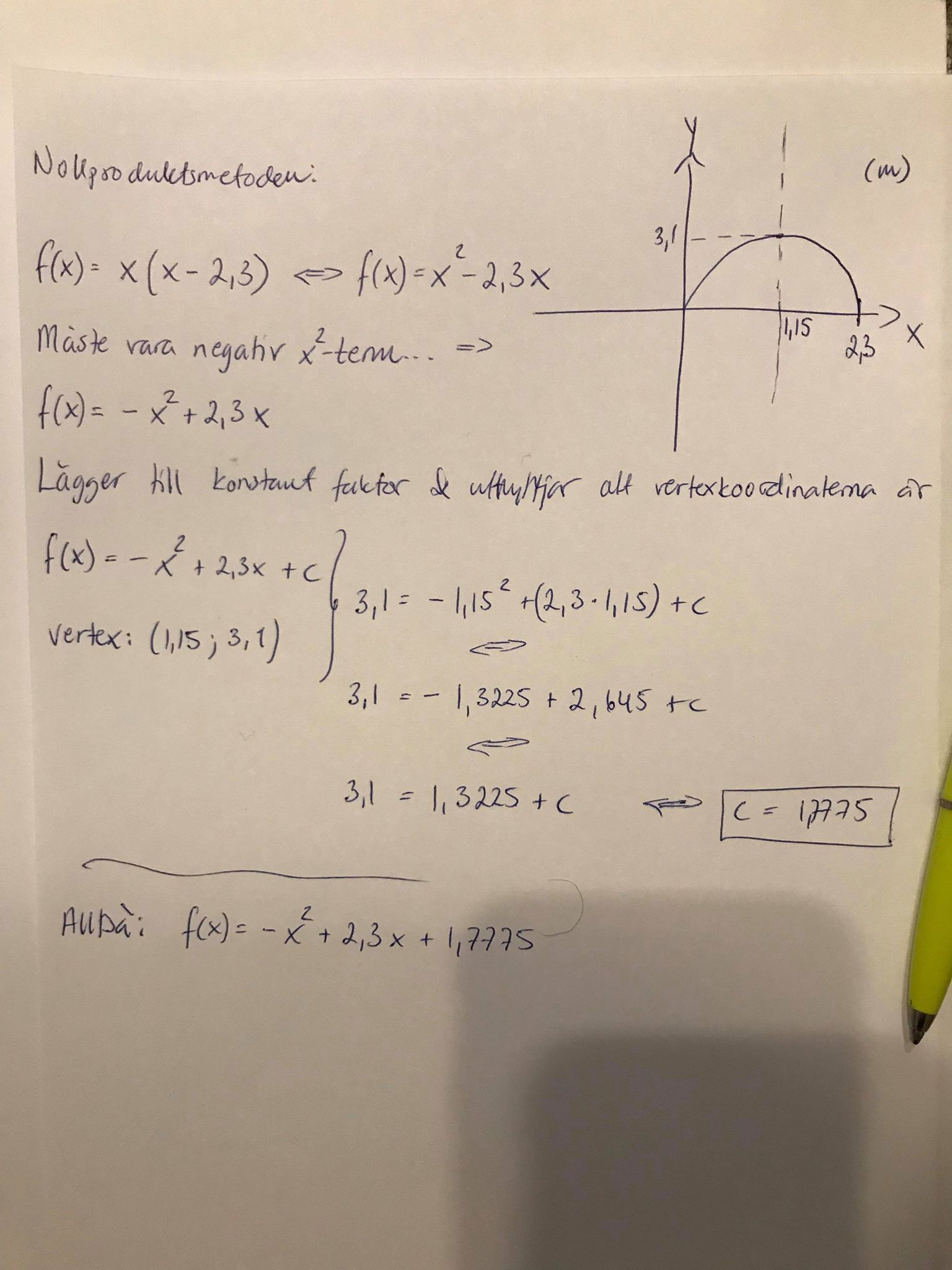 Hjälp med A-uppgift (Andragradsfunktioner/Andragradsekvationer 