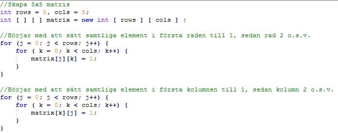 matriser och for-loopar (Programmering/Java) – Pluggakuten