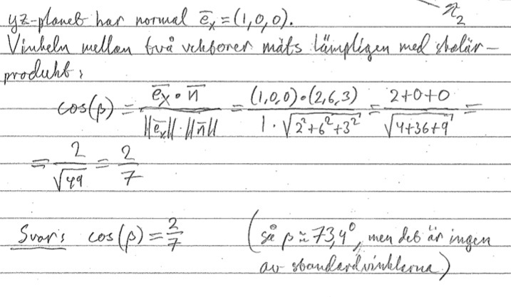 Beräkna Cos(B) Där B är Vinkeln Mellan Yz-planet Samt Planet Innehåller ...